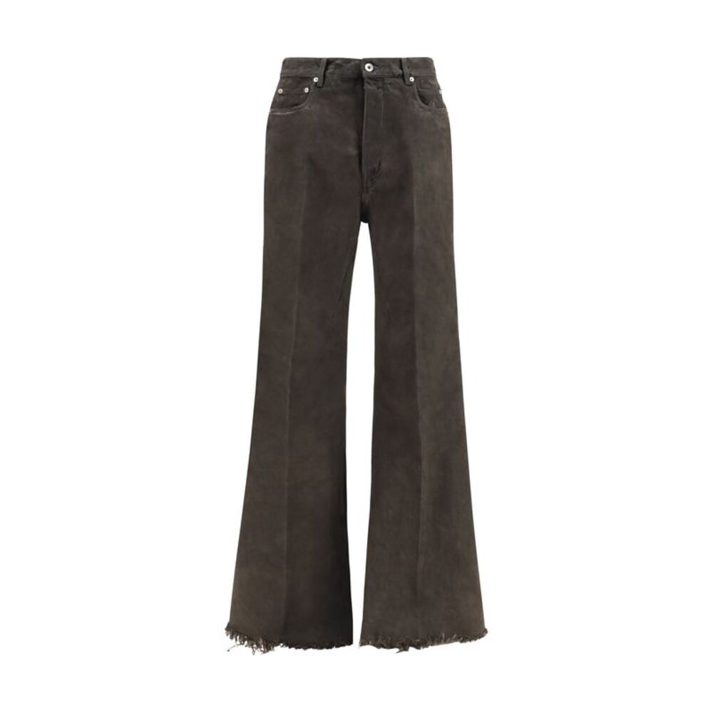 Rick Owens Men Flared Frayed Hem Cotton Jeans